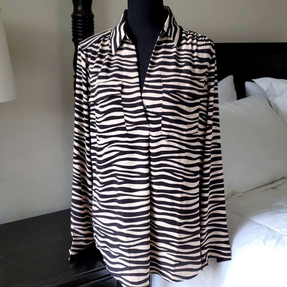 Ann Taylor Beige and Black Zebra Print Blouse - Picture 3 of 8